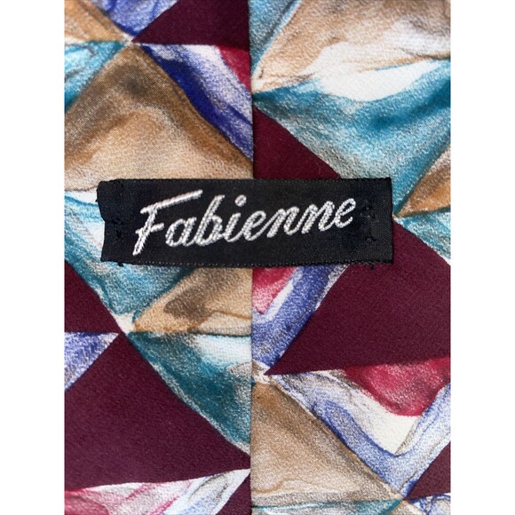 Fabienne Men's Neck Tie Hatian Silk Blend Burgandy Green Tan57"x3.5" Made in USA - Picture 4 of 7